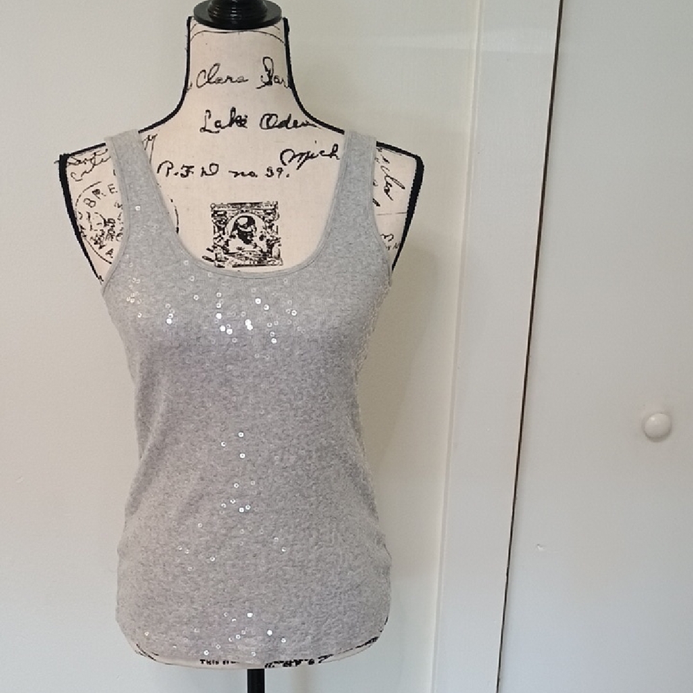 🪩Express Gray Sequin Fitted Tank Top